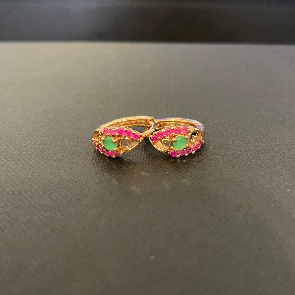 Natural ruby & emerald 9k solid gold earrings